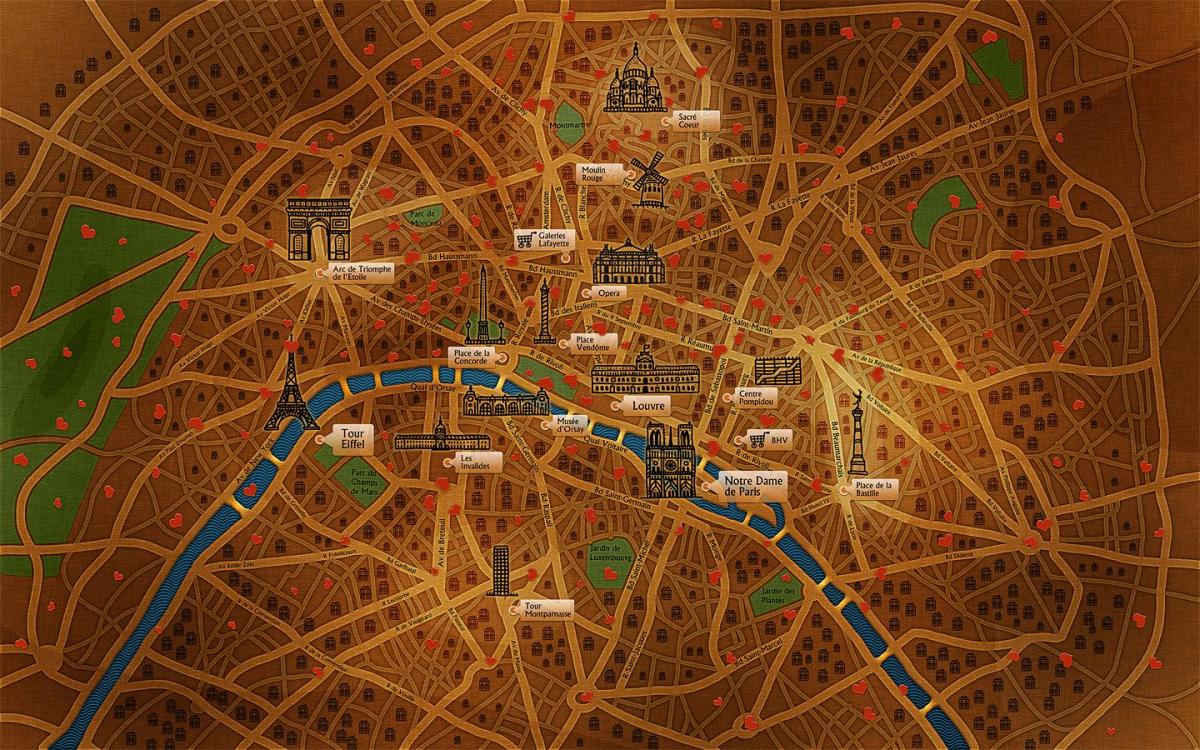 Kort af París veggfóður