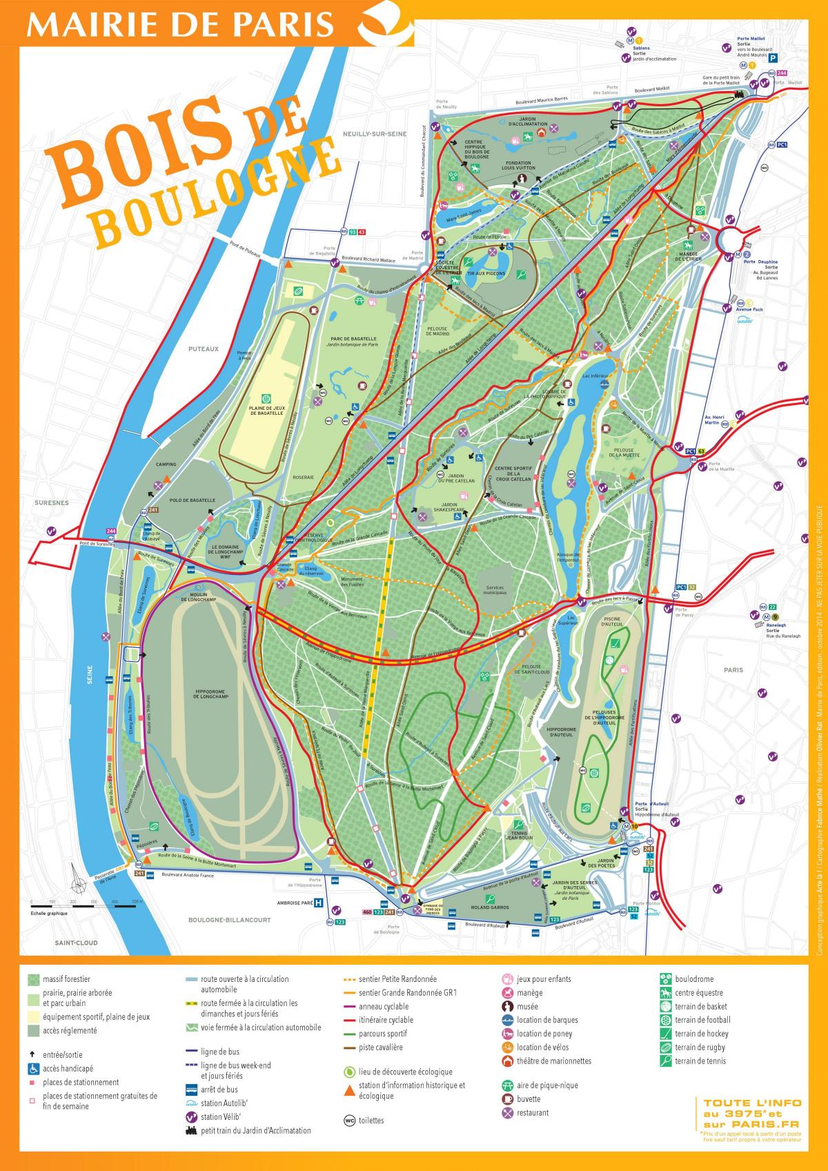 Kort af Bois de Boulogne