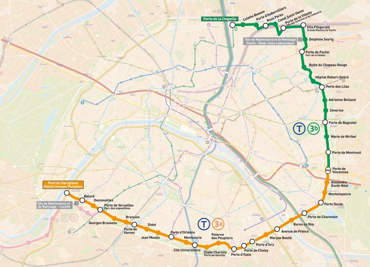 Kort af París Tramways